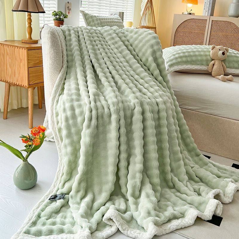 包小外贸泡泡绒毯边款兔毛盖毯