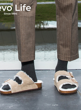 的沃女休闲外穿加毛内里保暖外穿加绒软木拖鞋