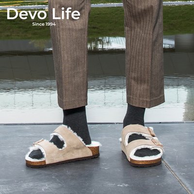 保暖加绒的沃休闲拖鞋软木底时尚