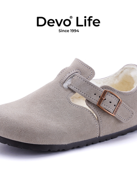 的沃软木鞋女加绒休闲保暖冬季加毛鞋96008