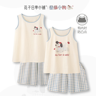 情侣家居服男款 夏凉感纯棉背心短裤 〖番茄小狗〗可爱卡通睡衣女款