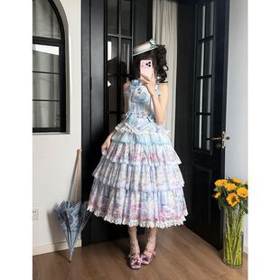田园风现货原创lolita蓝色天鹅湖连衣裙jsk披肩优雅洛丽塔连衣裙