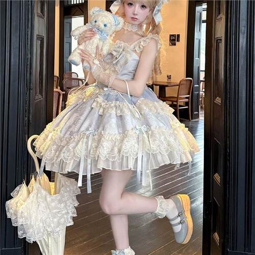 洛丽塔韩菇凉~原创设计Lolita洋装芭蕾风jsk吊带连衣裙夏季
