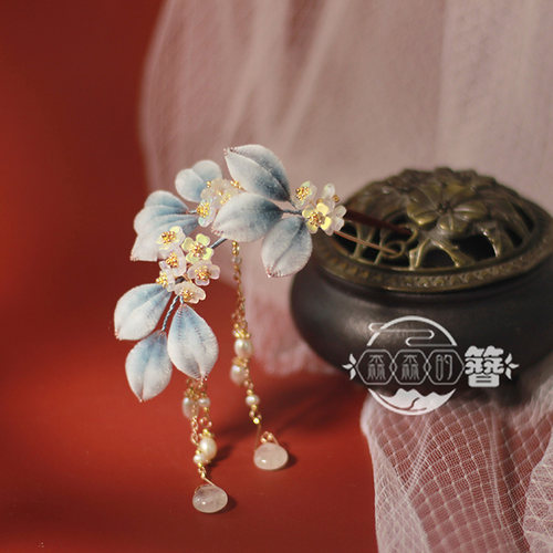 非遗绒花桂花发簪古典发饰