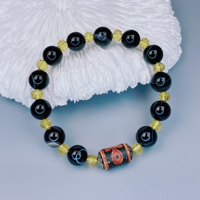 天然黑玛瑙藏式圆珠玉石手链女款时尚手串生日礼物 多样性发货