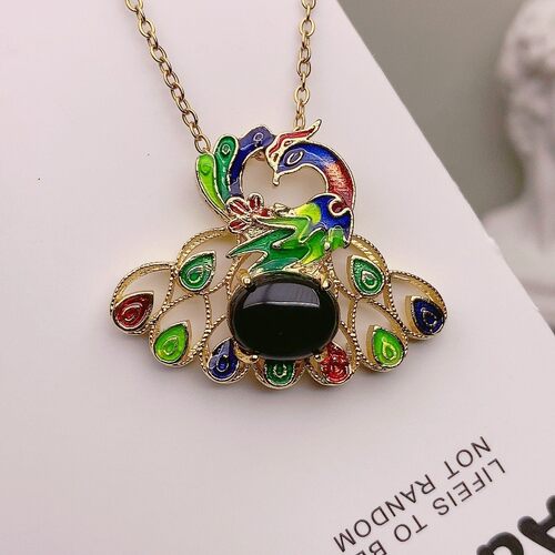 真品黑玛瑙吊坠玉髓项石链