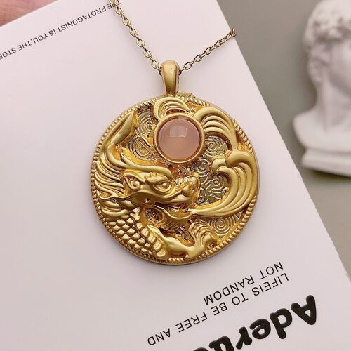 真品粉玉髓项坠玛瑙吊石链