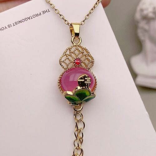 粉紫玛瑙吊坠玉髓项石链福