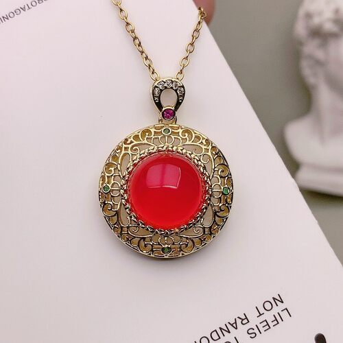 红玛瑙项链玉石坠髓吊12m