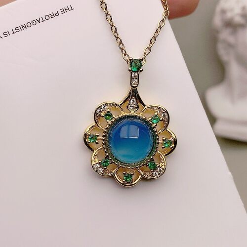 真品蓝玛瑙吊坠玉髓项石链