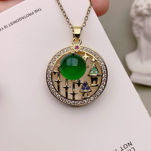 真品绿玛瑙项坠玉髓吊石链