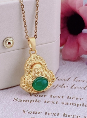 正品玛瑙玉髓吊坠弥罗笑佛公女款锁骨项坠复古百搭经典中国风F193