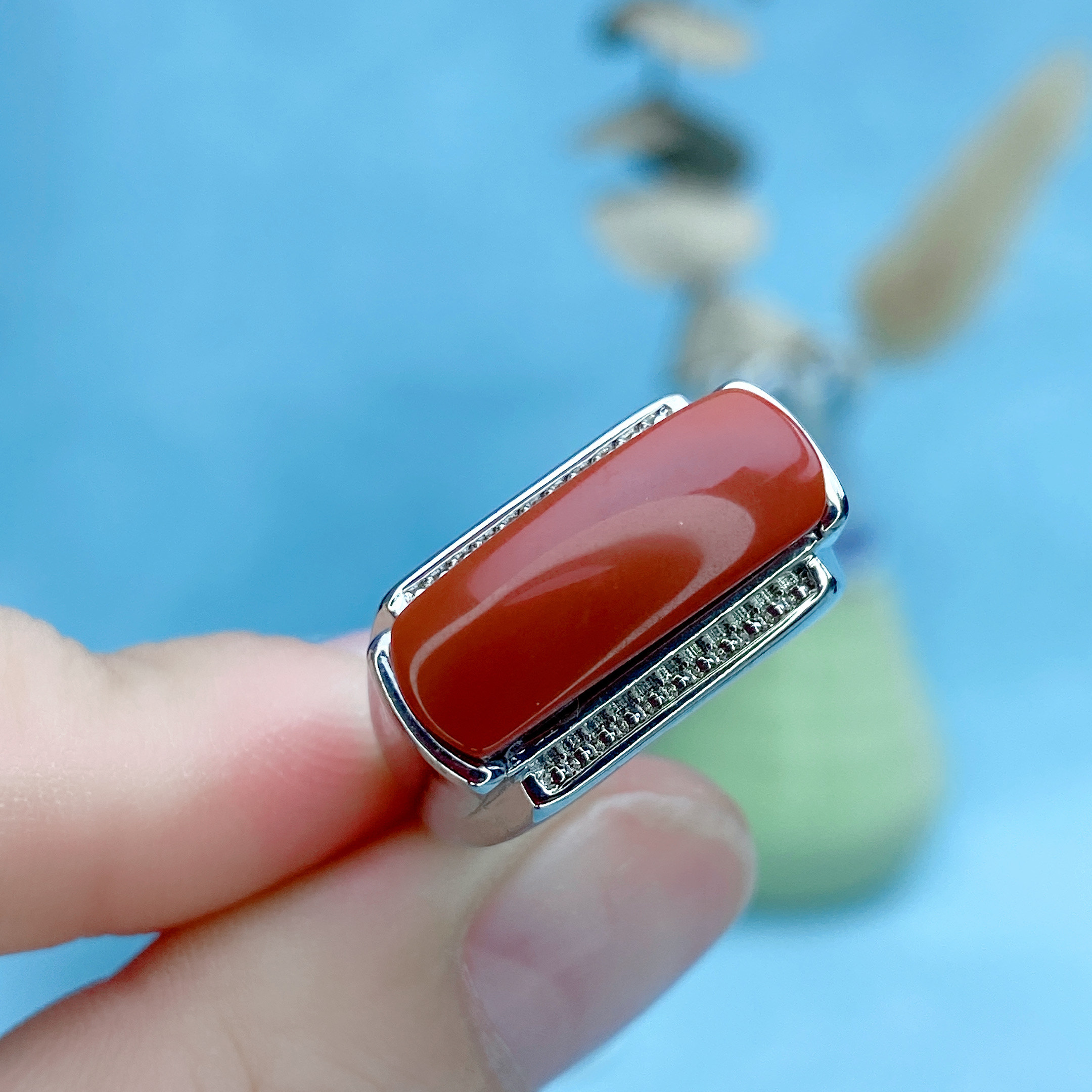 天然玛瑙南红马鞍戒满肉红戒指男女时尚百搭大气款戒子送朋友生日