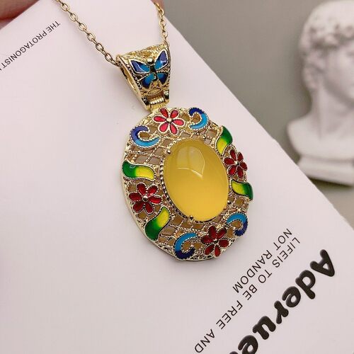 真品黄玛瑙吊坠玉髓项链石