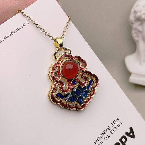 红玛瑙项链珐琅玉石坠髓吊