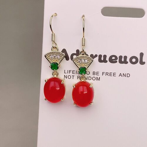 红玛瑙耳饰玉髓钉石坠潮流