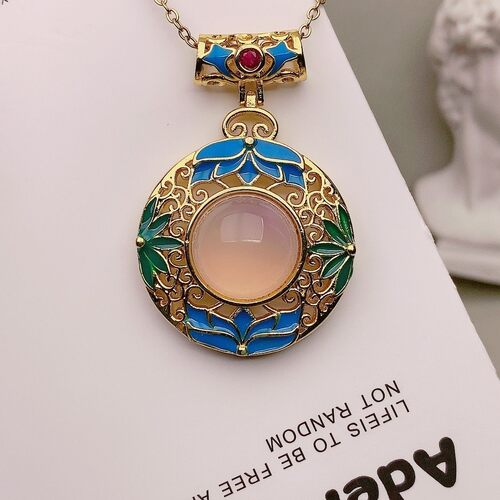 真品粉玛瑙吊坠玉髓项石链