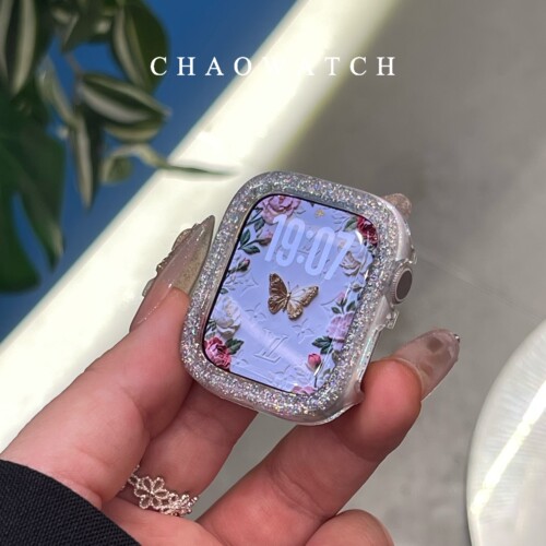 闪粉pc镂空壳适用于苹果手表s11保护壳iwatchs9876s10代se防摔套