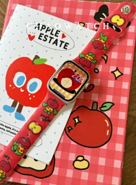 适用于苹果手表表带s10代apple女款iwatch9876可爱红色硅胶se夏季