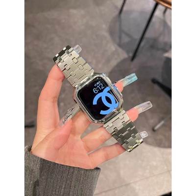 适用iwatchs7苹果手表表带applewatchs8金属Ultra粒粒钢铠甲壳s9