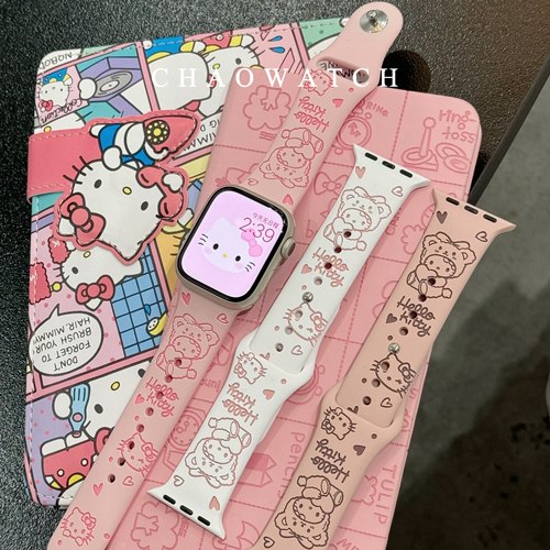 睡衣kitty猫适用于苹果手表表带s11代apple女iwatch10987硅胶se夏
