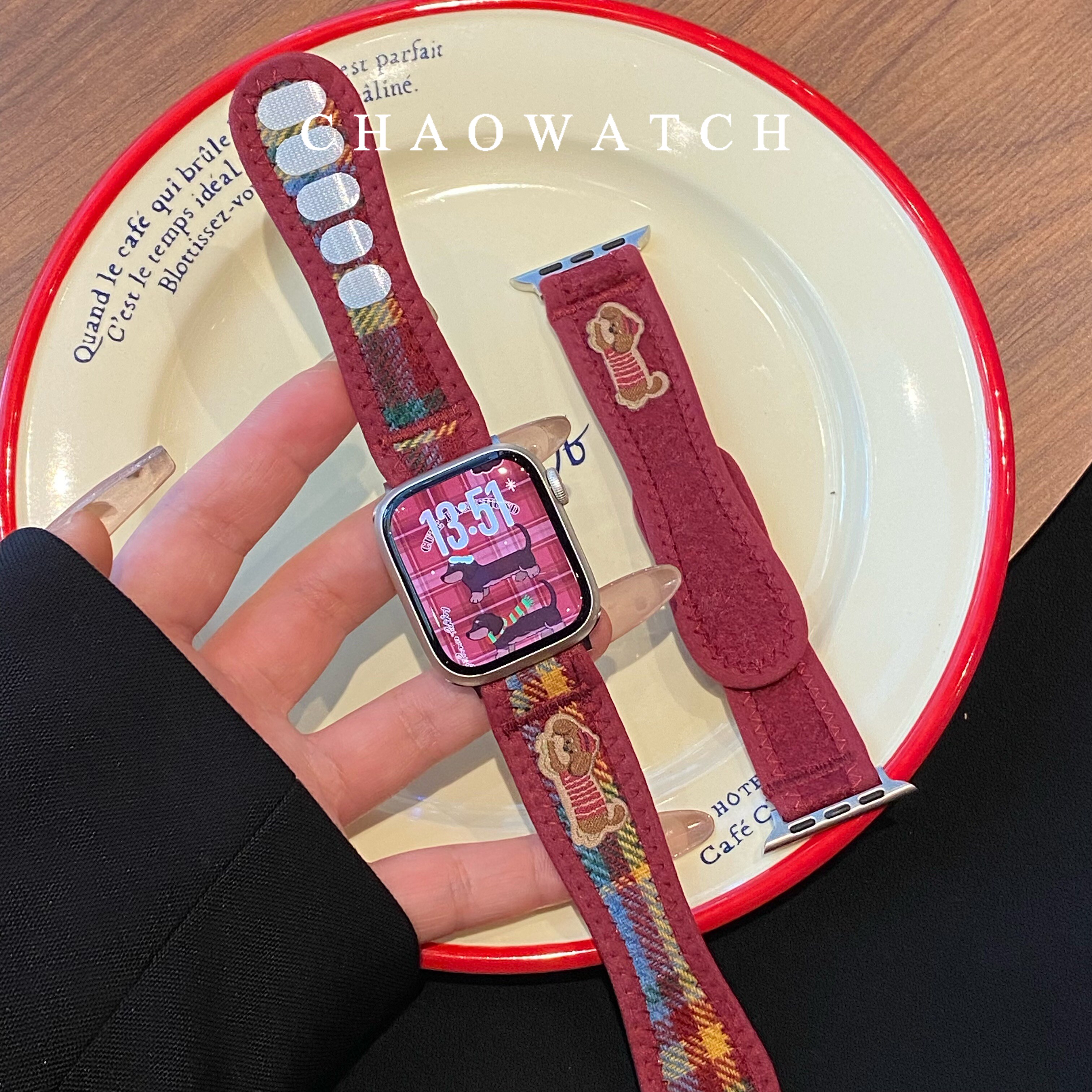 绒毛魔术贴新年红色适用于苹果手表表带s11代appleiwatch109876se