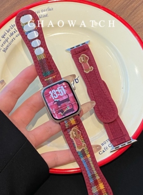 绒毛魔术贴新年红色适用于苹果手表表带s11代appleiwatch109876se