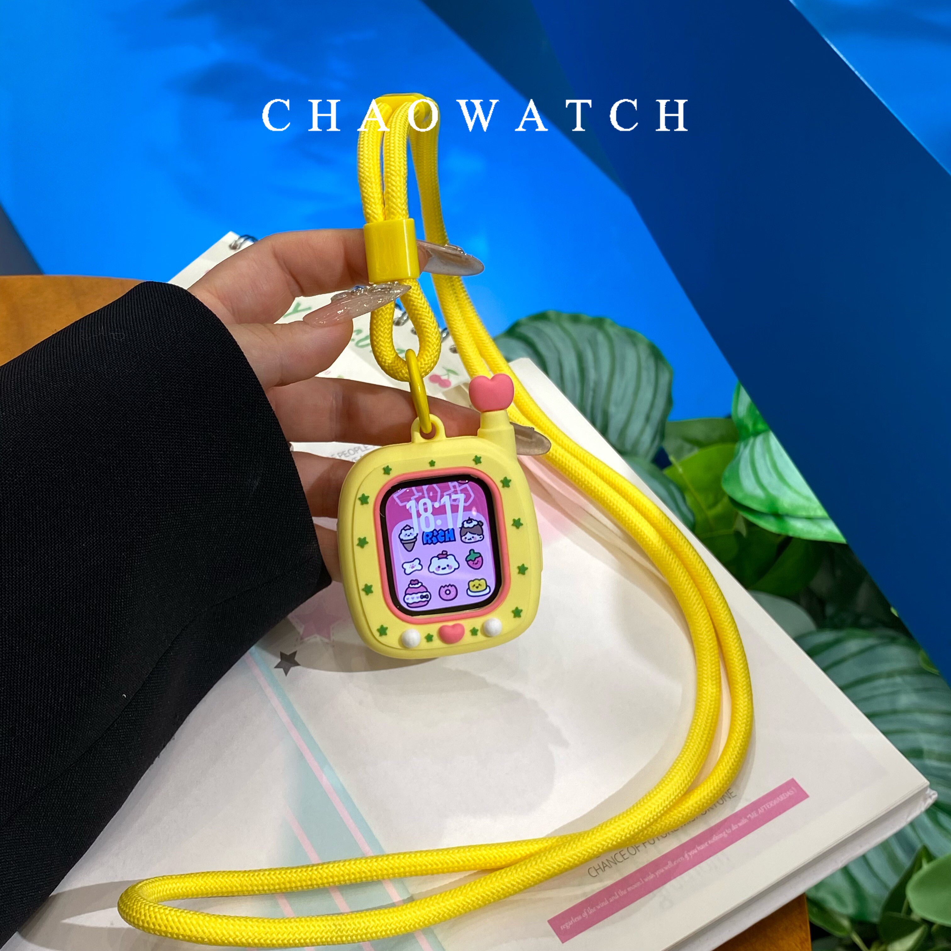 粉黄bb机挂绳式适用于苹果手表s11保护壳iwatchs987s10代se软硅胶
