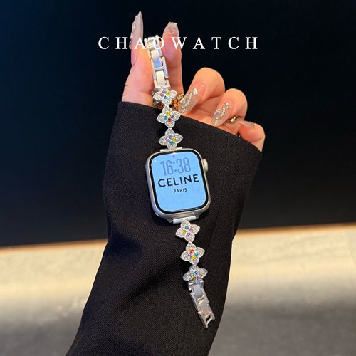 四叶草彩钻链条适用于苹果手表表带s11代apple女iwatch109876se夏