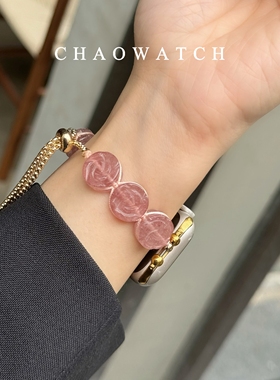 玛瑙石玫瑰花链适用苹果手表表带s10代apple女款iwatch9876夏天se