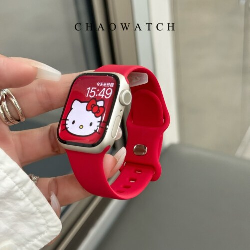 适用于苹果iwatch10手表表带s11新年红色applewatch9硅胶8夏se女7
