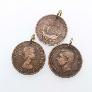 一帆风顺 硬币吊坠首饰品钥匙吊坠女王帆船文艺复古装饰钱币项坠