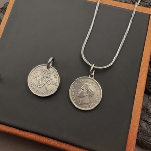 英国乔治国王头像六便士硬币吊坠小众设计个性复古历史文化纪念品