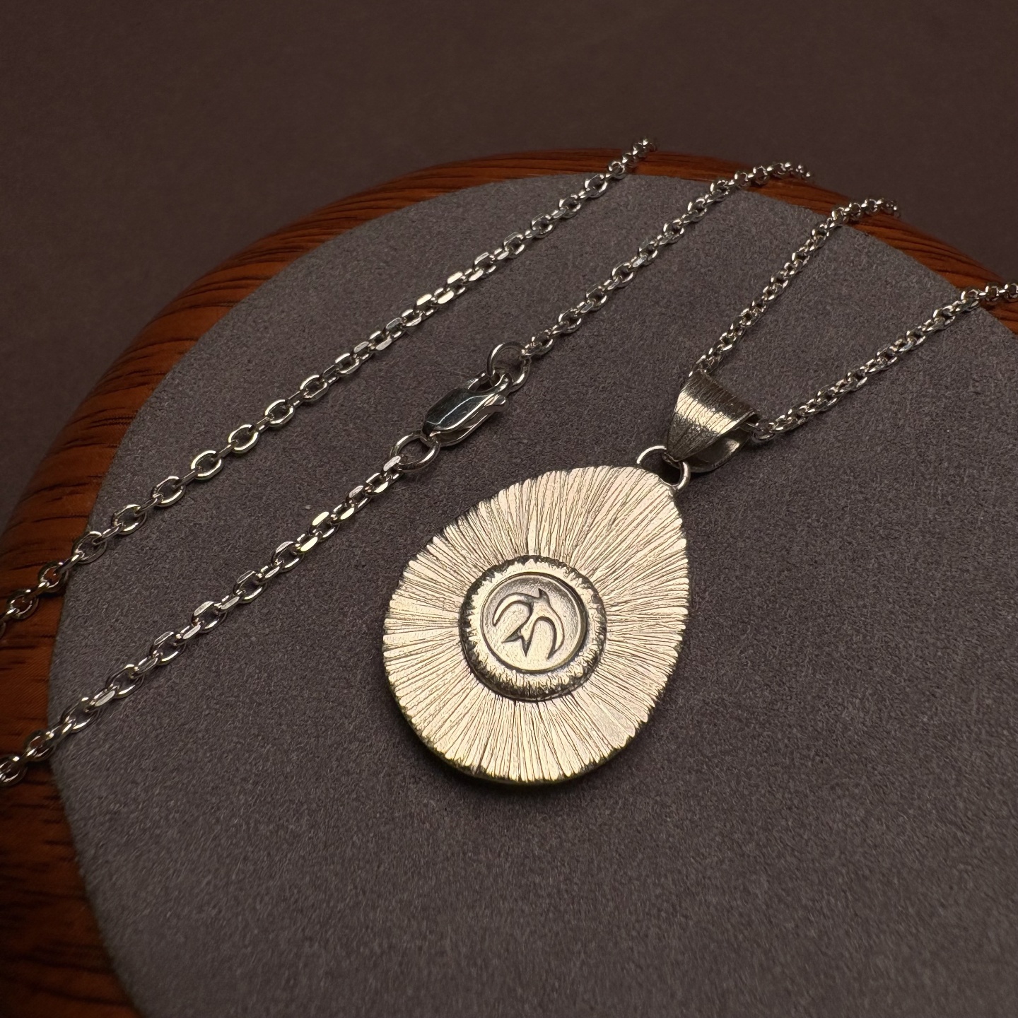 手工拉丝纹理自由鸟纯银项链