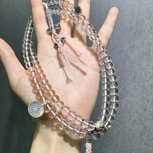 天然白水晶算盘珠念珠手链