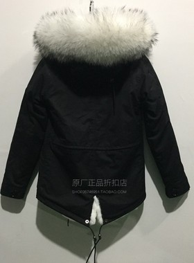 MR furs冬新品大码男士派克服黑色 真獭兔毛连帽大毛领皮草短外套
