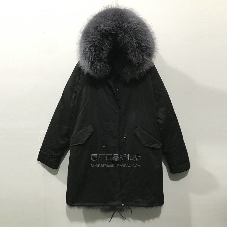 冬新品大毛领男士皮草长款宽松加厚棉衣工装口袋连帽狐狸毛派克服