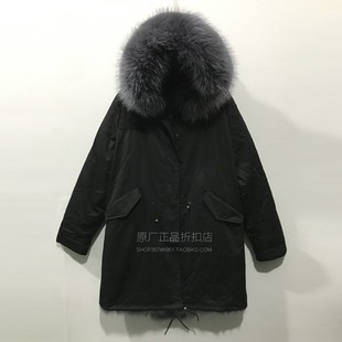 宽松加厚棉衣工装 皮草长款 口袋连帽狐狸毛派克服 大毛领男士 冬新品