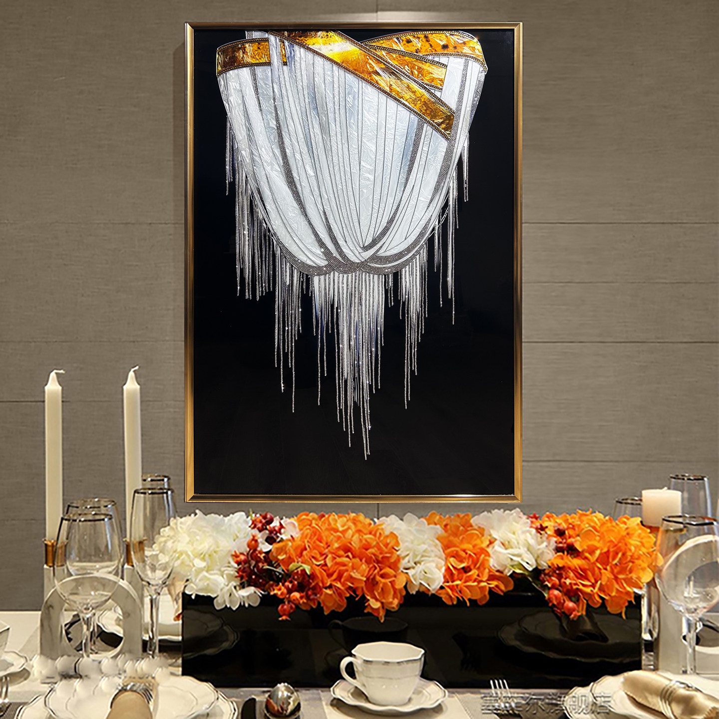 画龙玄关现代轻奢镶钻珐琅彩挂画