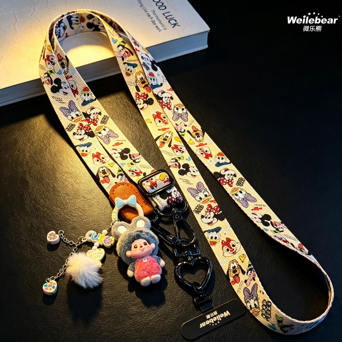 可爱公仔手机挂绳斜挎可调节挂脖加宽印花肩带卡通吊坠挂件防丢绳图片