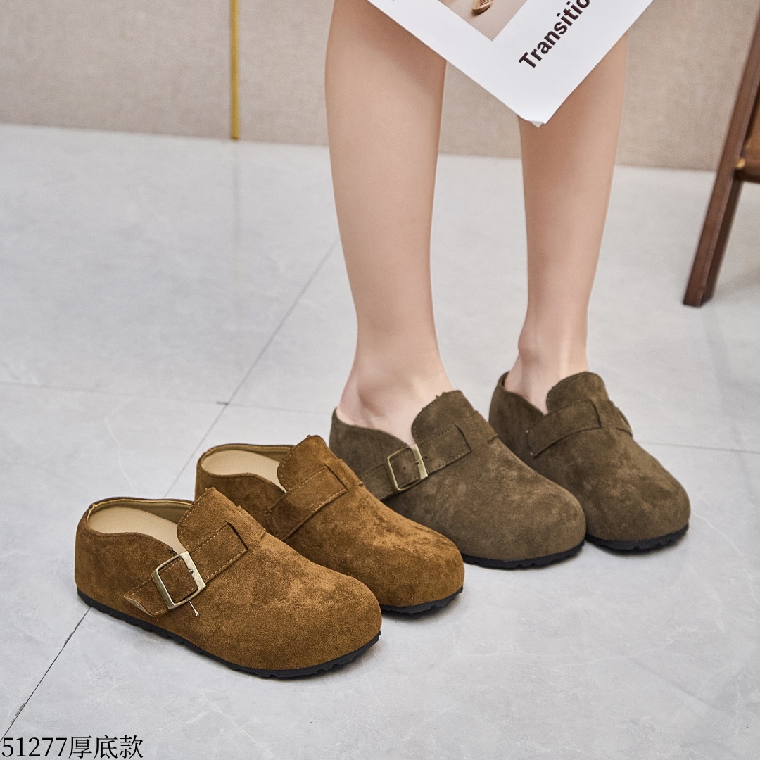 真皮牛皮！断码清仓女单鞋平底勃肯拖鞋软底内增高舒适51277