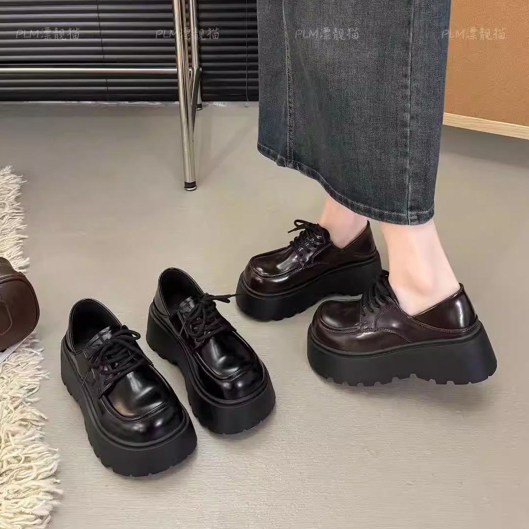 真皮牛皮！撤柜断码清仓女单鞋厚底乐福鞋系带轻便秀气百搭6608