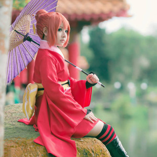 【现货】吉原神乐cos和服 神乐cosplay服装衣服假发cos靴 伞 全套