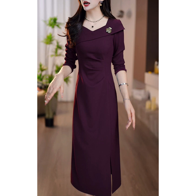 时尚春秋长袖连衣裙女2026年春季新款高档贵夫人妈妈修身气质裙子
