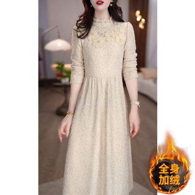 全身加绒加厚长袖连衣裙女