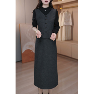 春秋假两件长袖连衣裙女2026春季新款气质配大衣妈妈显瘦高档裙子