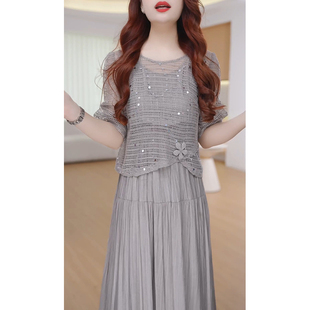 五分袖两件套连衣裙女2026夏季新款轻奢高级感妈妈时尚套装背心裙