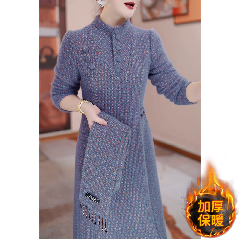 气质配大衣长袖加厚连衣裙女