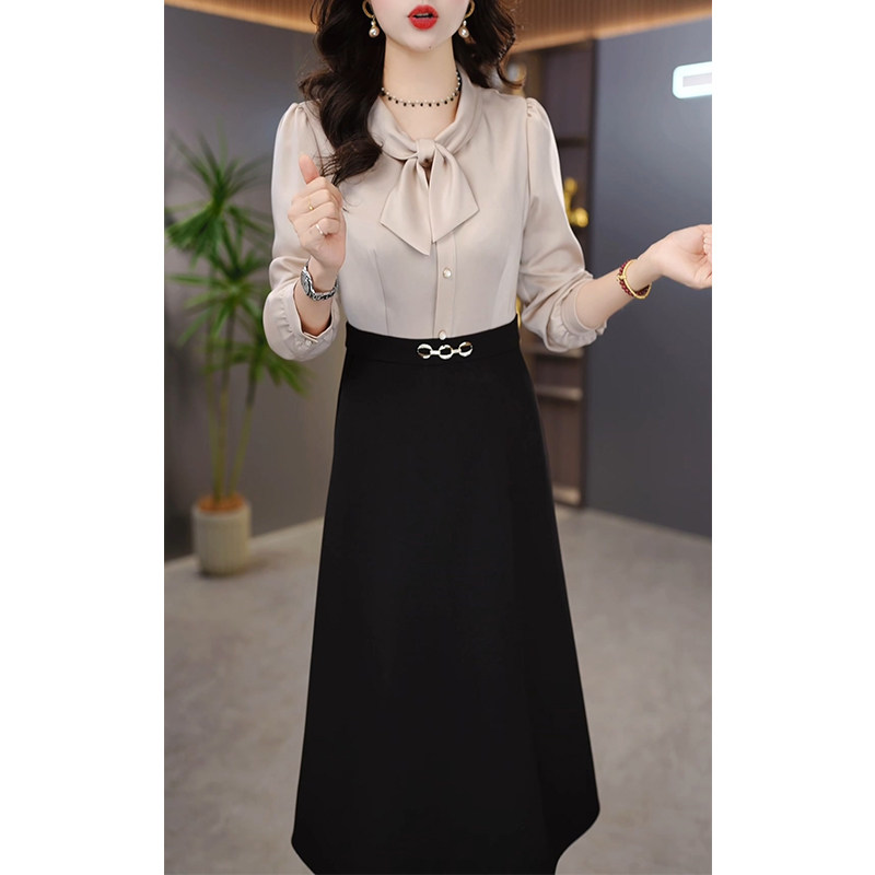 长袖气质连衣裙女2026年春秋新款广州十三行妈妈假两件高级感裙子