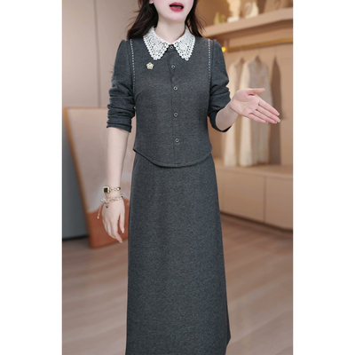 假两件高端精致长袖连衣裙女